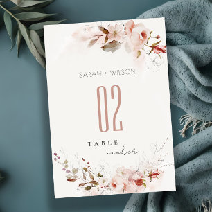 Numéro De Table Dusky Fall Marsala Blush Floral Watercolor Mariage