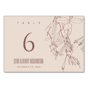 NUMÉRO DE TABLE DUSKY RUST BLUSH LINE DESSINER MARIAGE FLORAL