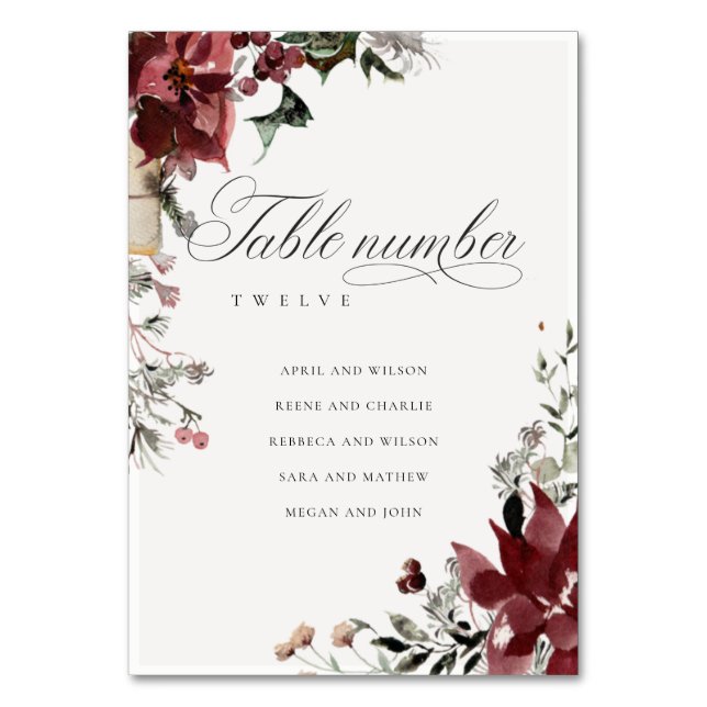 Numéro De Table Dusky Warm Winter Festiage Nom du Mariage (Par défaut)