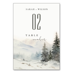 Numéro De Table Dusky Winter Snow Mountain Mariage paysage