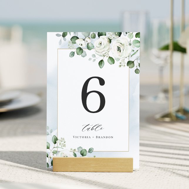 Numéro De Table Dusty bleu eucalyptus mariage fleurie (Dusty blue eucalyptus greenery floral wedding table number)