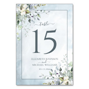 Numéro De Table Dusty Blue Botanical Greenery Mariage d'aquarelle