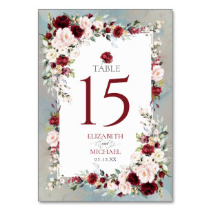 Numéro De Table Dusty Blue Bourgogne Blush Floral élégant mariage
