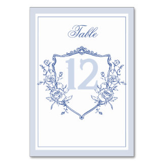 Numéro De Table Dusty Blue Elegant Rose Vintage Crest Mariage