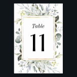 Numéro De Table Dusty Blue et or Elegant Rustic Floral Mariage<br><div class="desc">Le design se compose d'un cadre géométrique imprimé en or élégant sur le devant avec des eucalyptus et des feuilles de verdure fleurie dans les tons vert,  bleu poussiéreux,  gris et plus.</div>