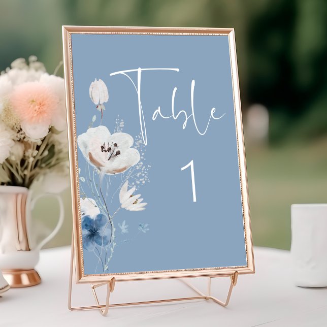 Numéro De Table Dusty Blue Floral Mariage (Créateur téléchargé)