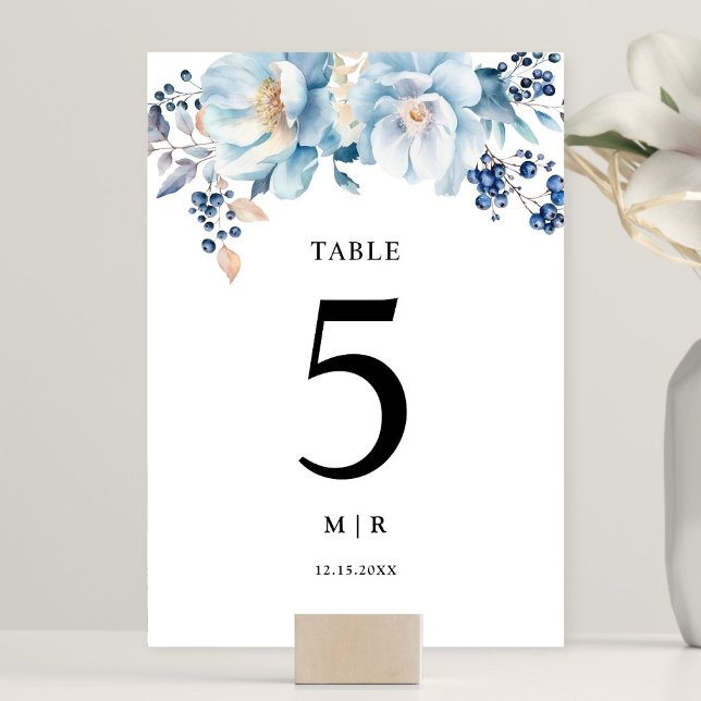 Numéro De Table Dusty Blue Floral Mariage d'hiver (Créateur téléchargé)