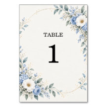 Dusty Blue Floral Wedding Table Number Card