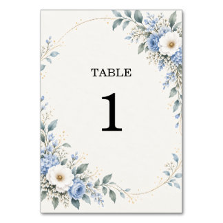 Numéro De Table Dusty Blue Floral Wedding Table Number Card