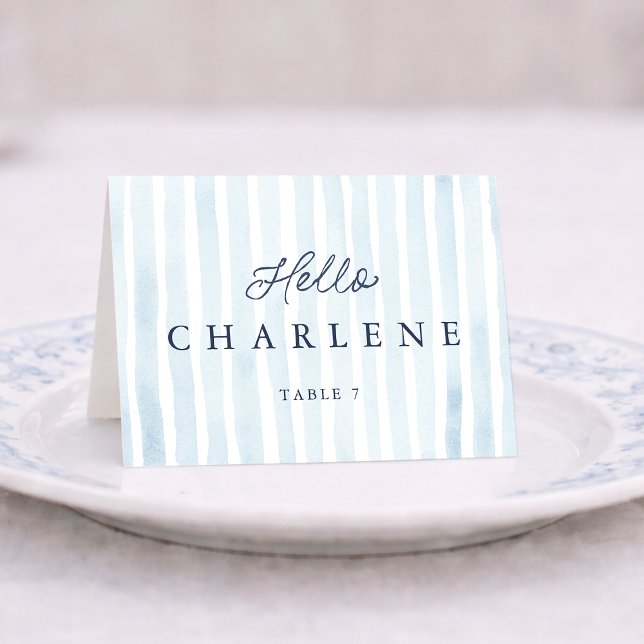 Numéro De Table Dusty Blue French Stripe Place Card (Créateur téléchargé)