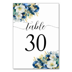 Numéro De Table Dusty Blue Gold Parties scintillant Floral Mariage