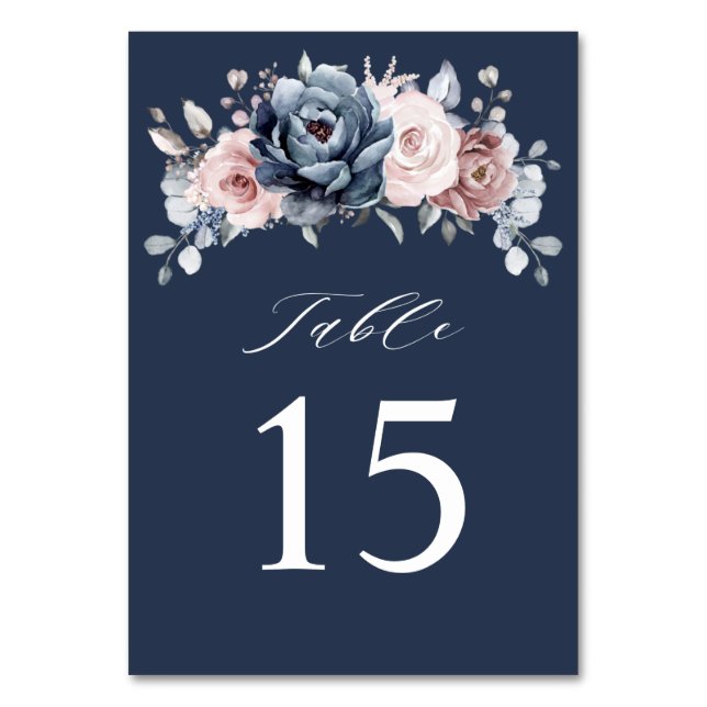 Numéro De Table Dusty Blue Mauve Rose rose ardoise Florale Mariage (Par défaut)