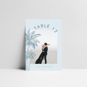 Numéro De Table Dusty Blue Photo Boho Tropical Palm Tree Mariage