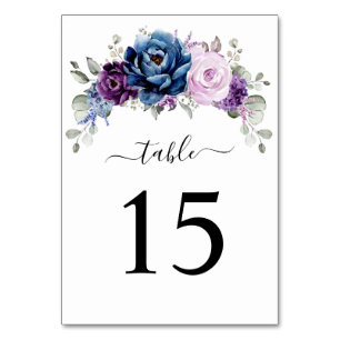Numéro De Table Dusty Blue Purple Navy Lilac Blooms Mariage