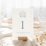 Numéro De Table Dusty Blue Vintage Crest Mariage<br><div class="desc">Ce beau design fait partie d'une belle collection ! Doté d'un cadre vintage délicat et d'un texte élégant.</div>