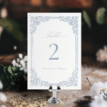 Numéro De Table Dusty Blue Vintage Frame Elegant Script Mariage<br><div class="desc">Elégant design vintage de cadre décoratif bordé avec script élégant de couleur bleu poussiéreux,  simple et classique,  grandes cartes de table mariage pour mariage classique moderne,  mariage vintage romantique et mariage traditionnel formel. Voir toutes les pièces correspondantes dans la collection.</div>