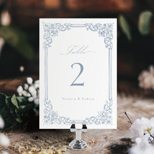 Numéro De Table Dusty Blue Vintage Frame Elegant Script Mariage