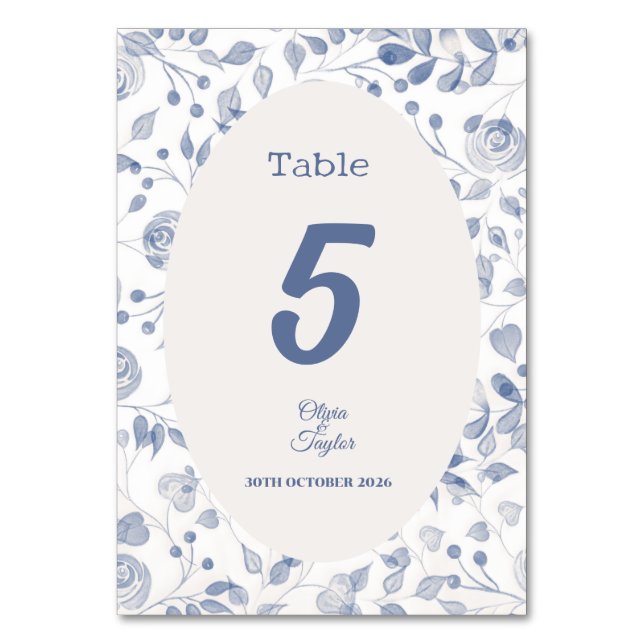Numéro De Table Dusty Blue Watercolor Floral Wedding (Par défaut)