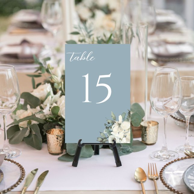 Numéro De Table Dusty Blue Watercolor Floral Wedding (Créateur téléchargé)