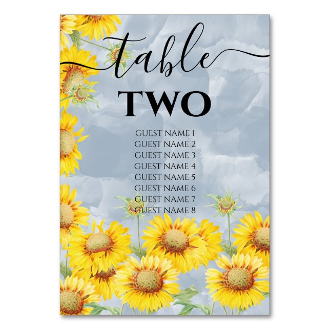 Numéro De Table Dusty Blue Watercolor Sunflowers Monogram Mariage (Par défaut)