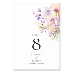 Numéro De Table Dusty Lavender Purple Fleur sauvage Mariage
