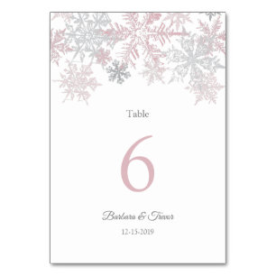 Numéro De Table Dusty Pink & Silver Snowflakes Mariage hivernal