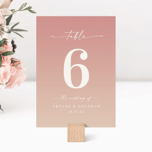 Numéro De Table Dusty Rose & Champagne Ombre Mariage monogramme