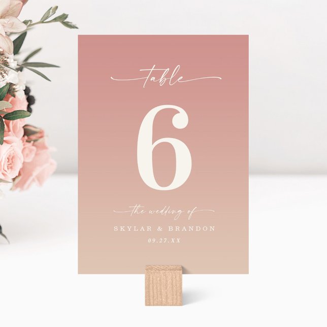Numéro De Table Dusty Rose & Champagne Ombre Mariage monogramme (Créateur téléchargé)