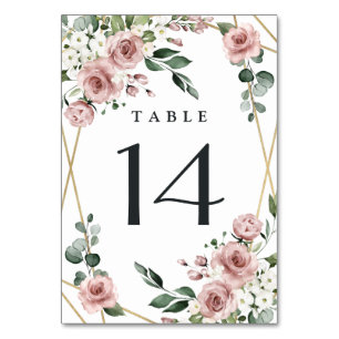 Numéro De Table Dusty Rose rose et or Floral Mariage
