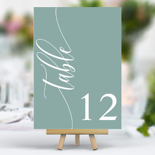 Numéro De Table Dusty Turquoise Moderne Mariage de calligraphie