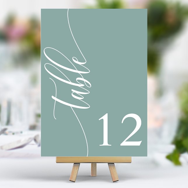 Numéro De Table Dusty Turquoise Moderne Mariage de calligraphie (Créateur téléchargé)