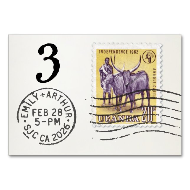 Numéro De Table E&A Wedding Reception Table Card 3 Uganda (Dos)