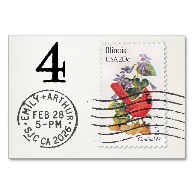 Numéro De Table E&A Wedding Reception Table Card 4 Il Cardinal (Dos)
