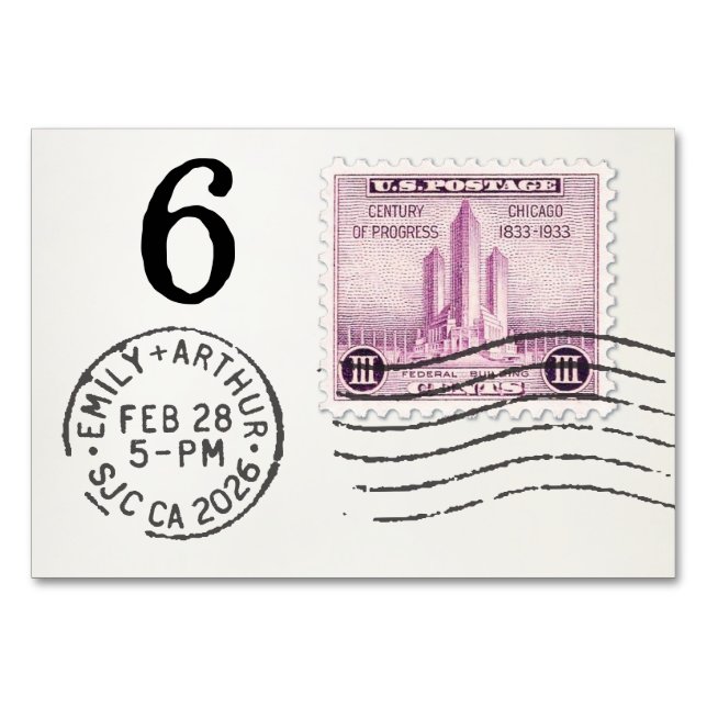 Numéro De Table E&A Wedding Reception Table Card 6 Chicago (Dos)