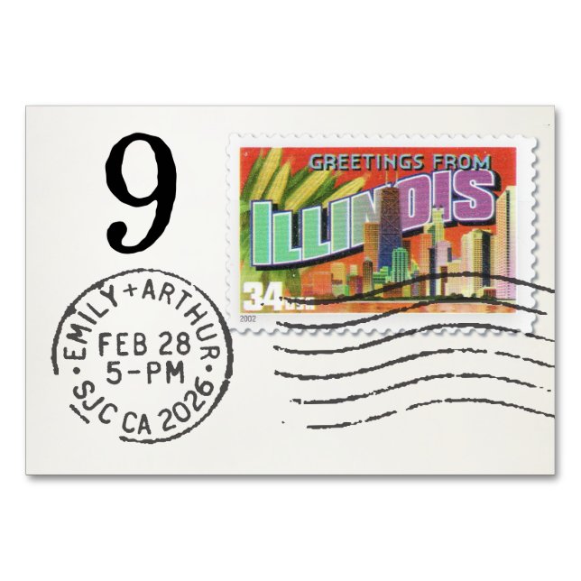 Numéro De Table E&A Wedding Reception Table Card 9 Illinois (Dos)