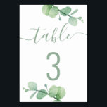 Numéro De Table Eau-couleur eucalyptus. Mariage de script élégant<br><div class="desc">Numéro de table mariage du script d'aquarelle eucalyptus. Convient pour l'anniversaire,  l'anniversaire et toute autre fête. Veuillez me contacter si vous avez besoin d'autres articles.</div>