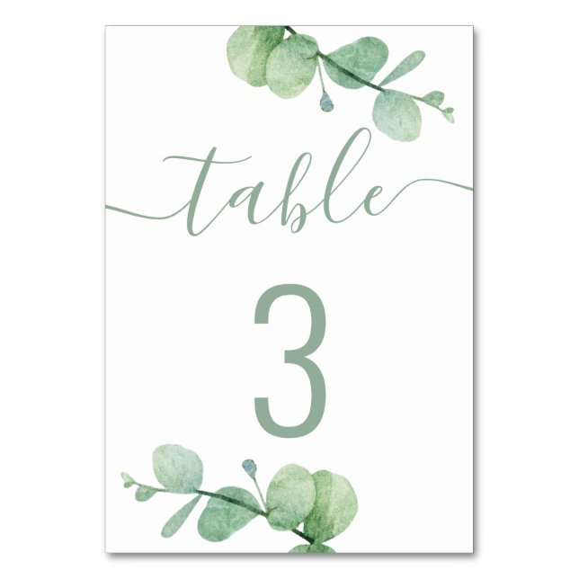 Numéro De Table Eau-couleur eucalyptus. Mariage de script élégant (Par défaut)