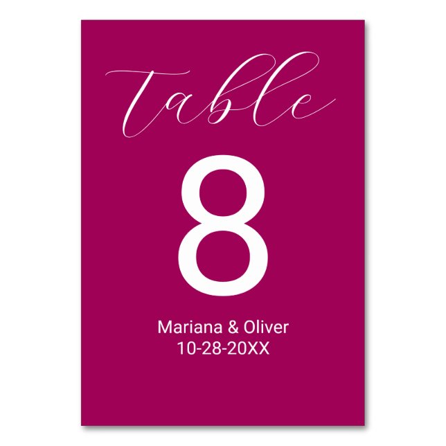 Numéro De Table Écriture Calligraphique Élégante Magenta Mariage (Par défaut)