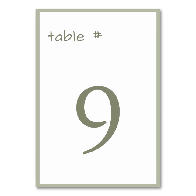 Numéro De Table Écriture Décontractée Dusty Vert Minimale (Par défaut)