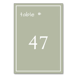 Numéro De Table Écriture Décontractée minimaliste verte Dusty