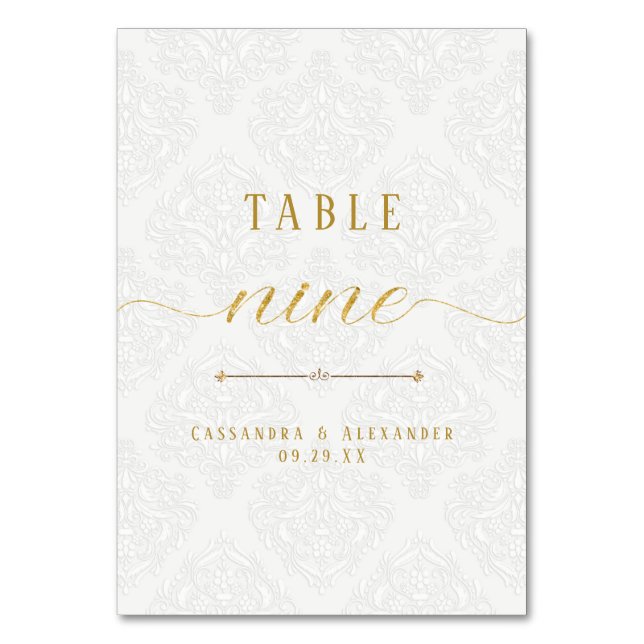 Numéro De Table Écriture Élégante Blanche Dentelle Or Mariage Neuf (Par défaut)