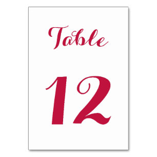 Numéro De Table Écriture Élégante Chic Blanc Rouge Mariage Fête de