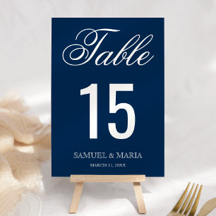 Numéro De Table Écriture Élégante Mariage Bleu Marine