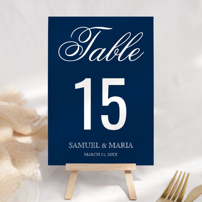 Numéro De Table Écriture Élégante Mariage Bleu Marine (Créateur téléchargé)