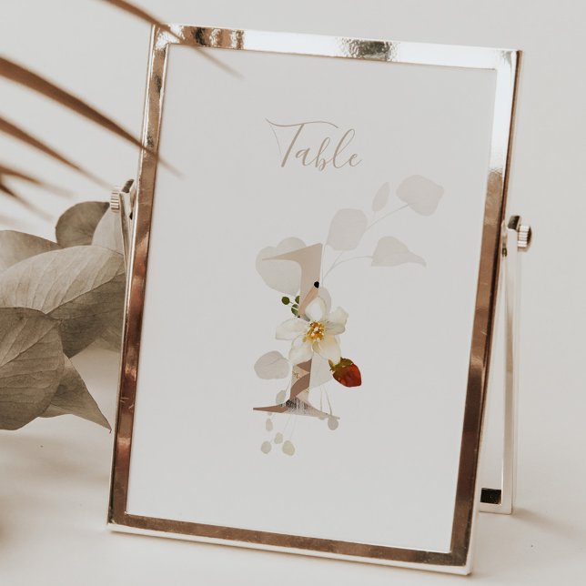 Numéro De Table Écriture manuscrite florale rustique 1 Mariage  (Créateur téléchargé)