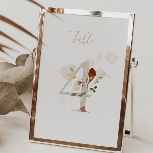 Numéro De Table Écriture manuscrite florale rustique 4 Mariage  (Créateur téléchargé)