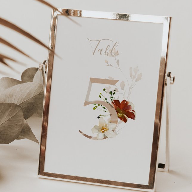 Numéro De Table Écriture manuscrite florale rustique 5 Mariage  (Créateur téléchargé)
