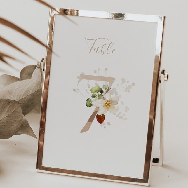 Numéro De Table Écriture manuscrite florale rustique 7 Mariage   (Créateur téléchargé)