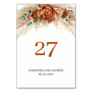 Numéro De Table Eeucalyptus bordeaux en terre cuite et pampas