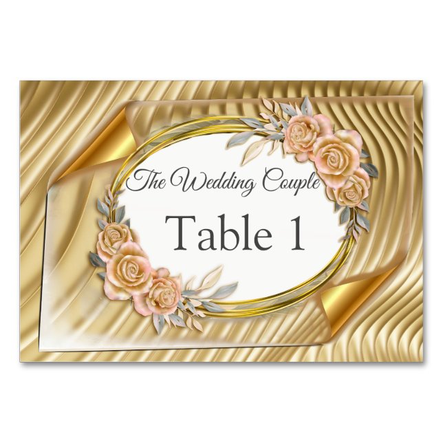 Numéro De Table Effet d'étirement or Elegant & Rose Feuilles et oi (Devant)